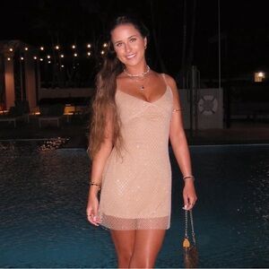 Elegant Beige Sequin Dress